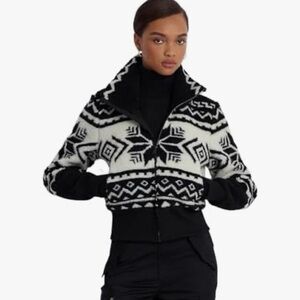 Ralph Lauren Black and White Sherpa Zip-Up Jacket